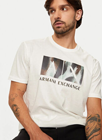 Armani Exchange Bisiklet Yaka Baskılı Ekru Erkek T-Shirt 6DZTHF ZJH4Z 1116