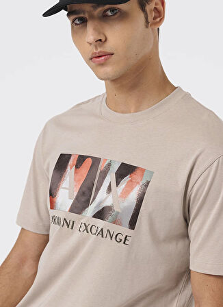 Armani Exchange Bisiklet Yaka Baskılı Bej Erkek T-Shirt 6DZTHF ZJH4Z 17AB