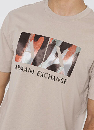 Armani Exchange Bisiklet Yaka Baskılı Bej Erkek T-Shirt 6DZTHF ZJH4Z 17AB