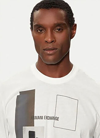 Armani Exchange Bisiklet Yaka Baskılı Ekru Erkek T-Shirt 6DZTHZ ZJBYZ 61AK