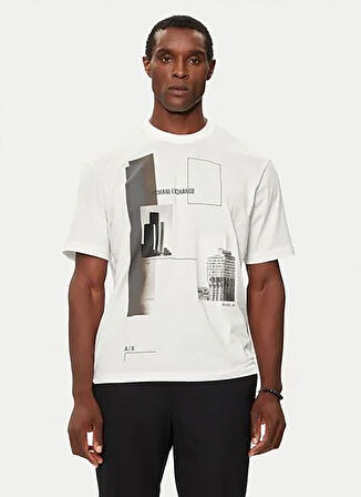 Armani Exchange Bisiklet Yaka Baskılı Ekru Erkek T-Shirt 6DZTHZ ZJBYZ 61AK