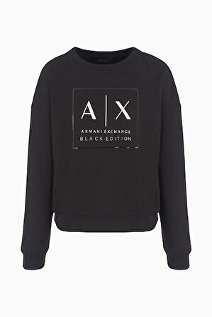 Kadın Logo Baskılı Bisiklet Yaka Sweatshirt - Siyah | S