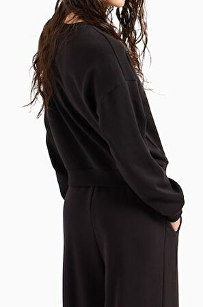 Kadın Logo Baskılı Bisiklet Yaka Sweatshirt - Siyah | S