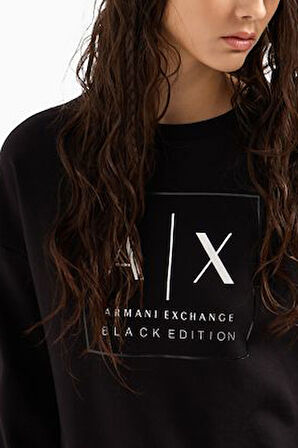 Kadın Logo Baskılı Bisiklet Yaka Sweatshirt - Siyah | S
