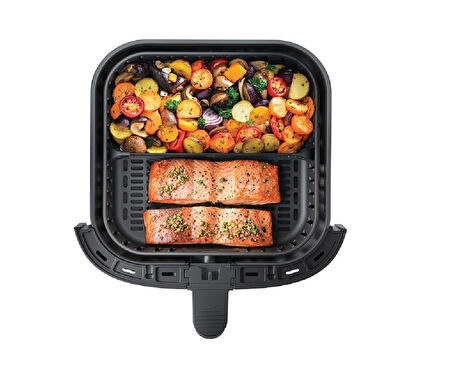 Haier Airfryer Fritöz Siyah HAF5TWA3 011 2000 W çok amaçlı pişirici,  7 l maksimum kapasite, Cam pencere, Manuel ayarlar, Kaymayı önleyen ayaklar, Yapışmaz yüzey, Ergonomik sap, 4'e kadar porsiyon, Dahili LED ışık, Çıkarılabilir çekmece, Bul