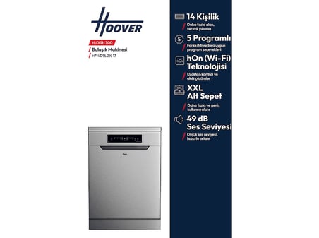 HOOVER Hf 4D9L0X-17 D Enerji Sınıfı 14 Kişilik 5 Programlı Wi-Fi Bağlantılı Bulaşık Makinesi Inox