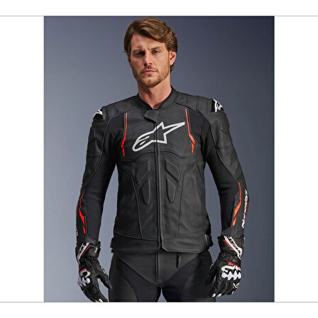 Alpinestars Dusk Airflow Korumalı Deri Motosiklet Montu Siyah  Kırmızı