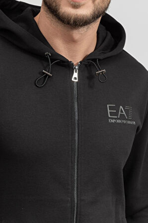 Erkek EA7 Felpa Fermuarlı Sweatshirt - Siyah | L