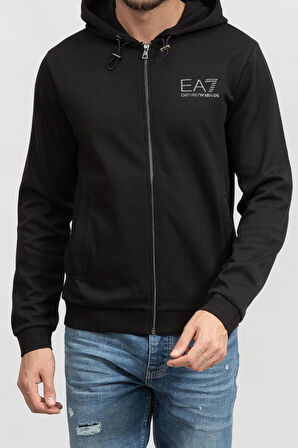 Erkek EA7 Felpa Fermuarlı Sweatshirt - Siyah | XL