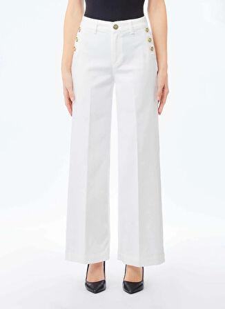 Lıu Jo Yüksek Bel Geniş Paça Standart Beyaz Kadın Denim Pantolon UF5090