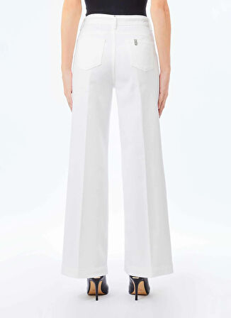 Lıu Jo Yüksek Bel Geniş Paça Standart Beyaz Kadın Denim Pantolon UF5090