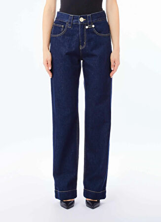 Lıu Jo Yüksek Bel Düz Paça Standart Koyu İndigo Kadın Denim Pantolon CF5110