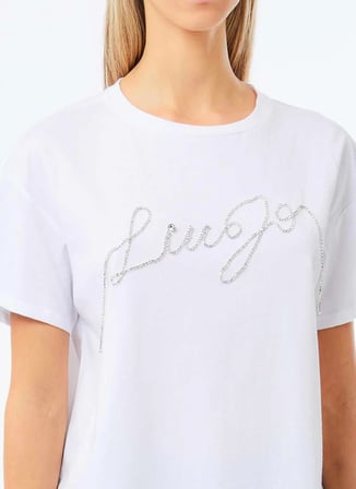 Lıu Jo Yuvarlak Yaka Taşlı Beyaz Kadın T-Shirt UF5261