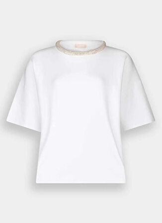 Lıu Jo Yuvarlak Yaka Standart Taşlı Beyaz Kadın Kazak MF5181