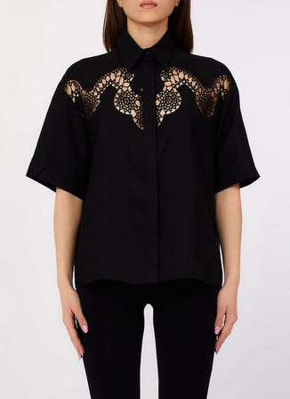 Liu Jo Siyah Kadın Regular Fit Ajurlu Desenli Gömlek UA6296D033822222