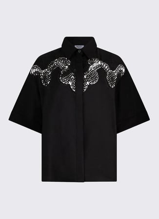 Liu Jo Siyah Kadın Regular Fit Ajurlu Desenli Gömlek UA6296D033822222