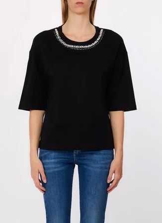 Lıu Jo Yuvarlak Yaka Siyah Kadın T-Shirt WA6128JS904P9320