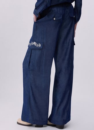 Liu Jo Lacivert Kadın Bol Kesim Nakışlı Denim Pantolon UA6290D489477000