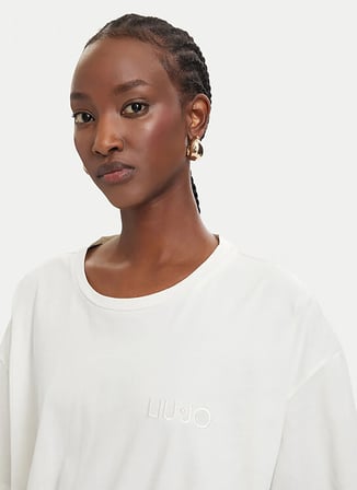Liu Jo Beyaz Kadın Nakışlı T-Shirt TA6119JS92310105