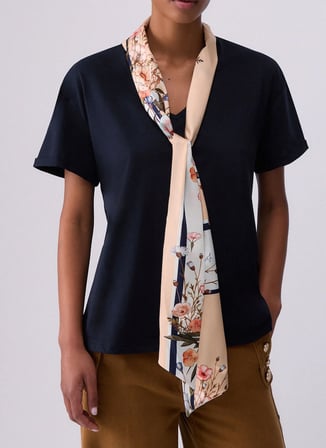 Liu Jo Lacivert Kadın Standart Fit Çiçek Desenli T-Shirt WA6189J6308P9466