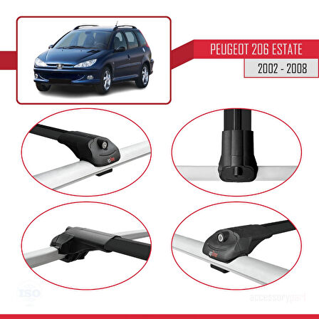 Peugeot 206 SW 2002-2008 Arası ile Uyumlu ACE-1 Ara Atkı Tavan Barı Siyah 2 Adet