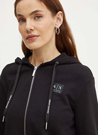 Armani Exchange Kapüşon Yaka Baskılı Siyah Kadin Sweatshırt XW000082
