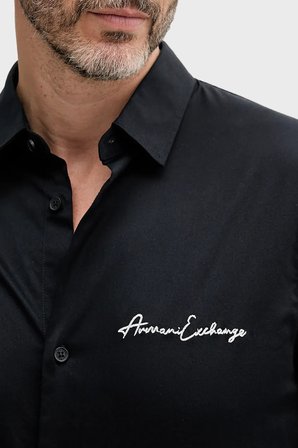 Armani Exchange Pamuklu Logo İşlemeli Regular Fit Gömlek Erkek GÖMLEK XM001224 AF10192 UB101 LACİVERT