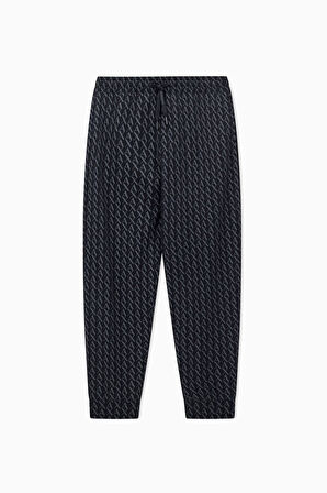 Erkek Regular Fit Monogram Desenli Jogger Eşofman Altı - Siyah | S