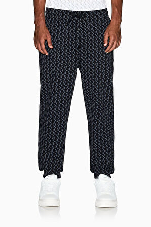 Erkek Regular Fit Monogram Desenli Jogger Eşofman Altı - Siyah | M