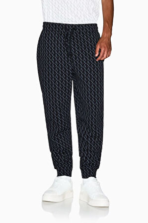 Erkek Regular Fit Monogram Desenli Jogger Eşofman Altı - Siyah | M