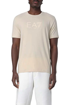 Erkek Bisiklet Yaka Kabartma Logo Baskılı T-Shirt - Bej | S