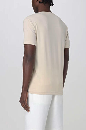 Erkek Bisiklet Yaka Kabartma Logo Baskılı T-Shirt - Bej | S