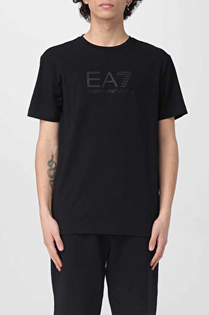 Erkek Ea7 Logolu Bisiklet Yaka T-Shirt - Siyah | S