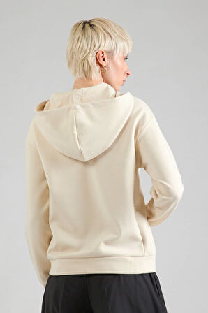 Kadın Kapüşonlu Minimal Logo Baskılı Sweatshirt - Krem | L