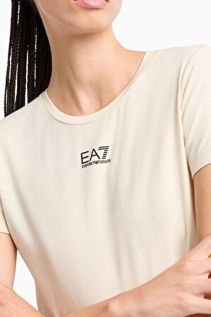Kadın Bisiklet Yaka T-Shirt - Krem | M