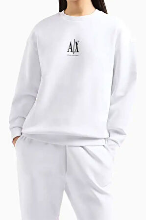 Kadın Bisiklet Yaka Sweatshirt - Beyaz | L