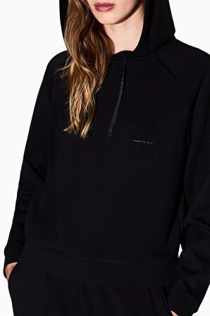 Kadın Kapüşonlu Sweatshirt - Siyah | XL