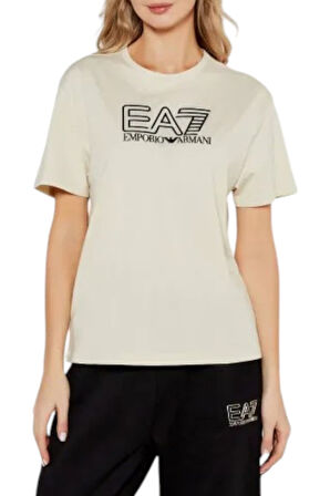 Kadın Bisiklet Yaka T-Shirt - Krem | S