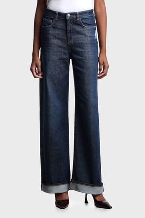 Emporio Armani Pamuklu Relaxed Fit Geniş Paça Vintage Görünümlü Jeans Kadın KOT PANTOLON EW000737 AF17033 MB001 LACİVERT