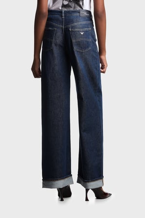 Emporio Armani Pamuklu Relaxed Fit Geniş Paça Vintage Görünümlü Jeans Kadın KOT PANTOLON EW000737 AF17033 MB001 LACİVERT
