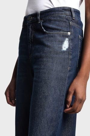 Emporio Armani Pamuklu Relaxed Fit Geniş Paça Vintage Görünümlü Jeans Kadın KOT PANTOLON EW000737 AF17033 MB001 LACİVERT
