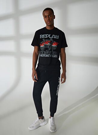 Replay Bisiklet Yaka Düz Siyah Erkek T-Shirt M65200002660 T-Shirts REGULAR