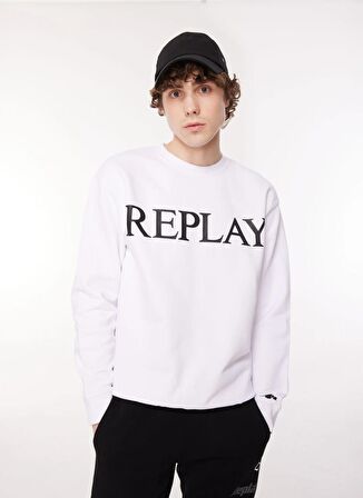 Replay Bisiklet Yaka Beyaz Erkek Sweatshırt M6527 001 WHITE