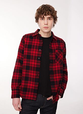 Replay Normal Kırmızı Çizgili Erkek Gömlek M4095 010 BLACK/RED