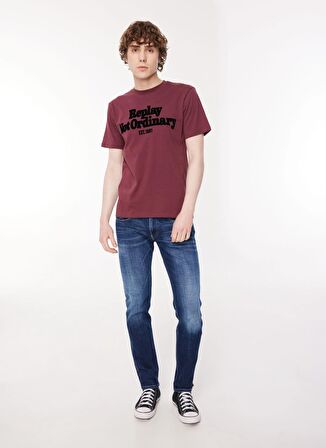 Replay Bisiklet Yaka Baskılı Bordo Erkek T-Shirt M6646 164 AMARANTH RED