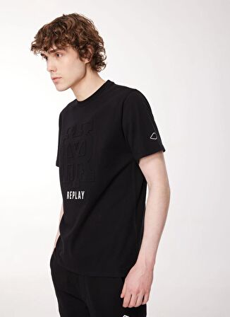 Replay Bisiklet Yaka Desenli Siyah Erkek T-Shirt M6681 098 BLACK