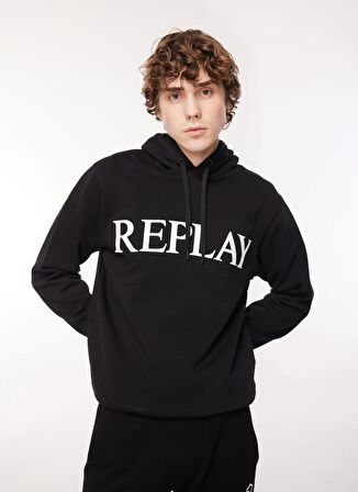 Replay Kapüşon Yaka Siyah Erkek Sweatshırt M6711 098 BLACK