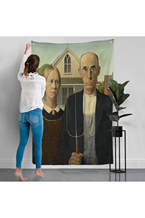 Grant Wood - Soyal Gerçeklik ı American Gotik Duvar Örtüsü - Social realism-8059