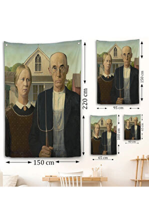 Grant Wood - Soyal Gerçeklik ı American Gotik Duvar Örtüsü - Social realism-8059