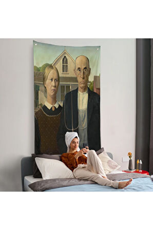 Grant Wood - Soyal Gerçeklik ı American Gotik Duvar Örtüsü - Social realism-8059